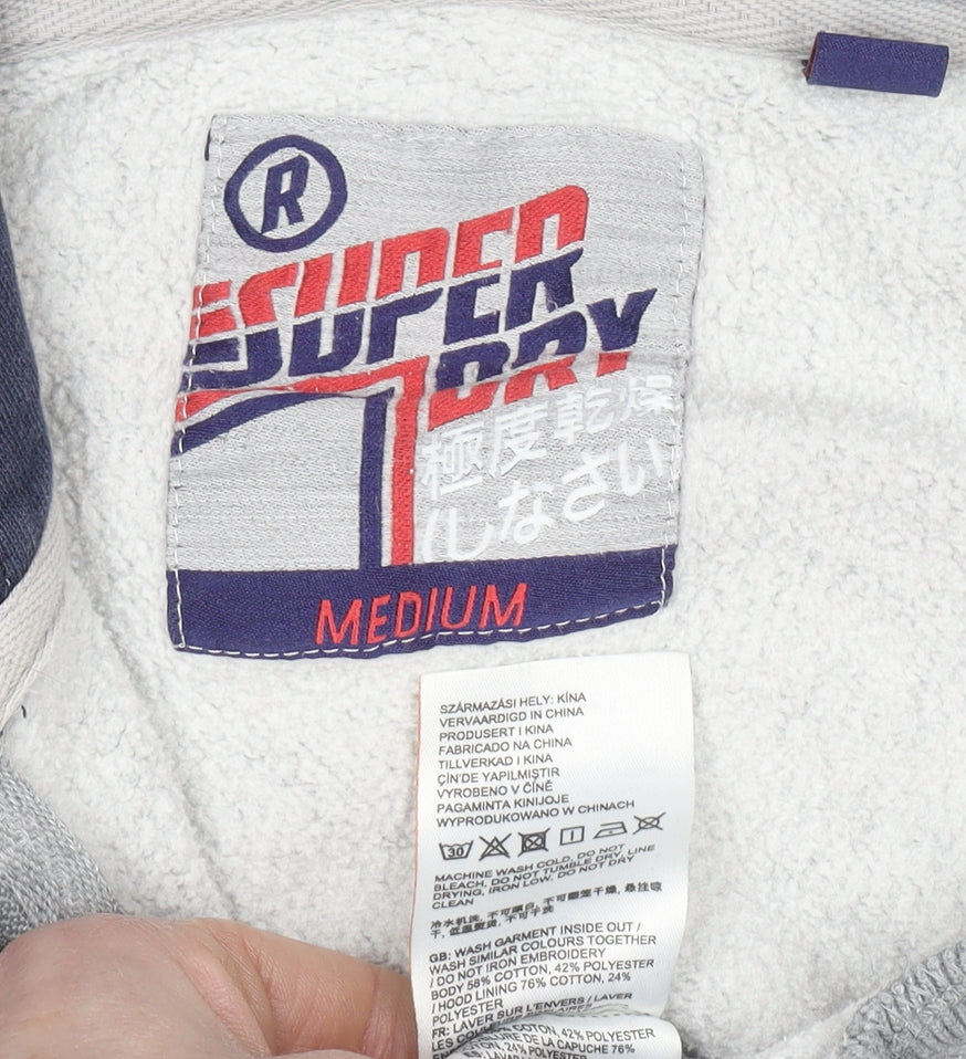 Superdry Men's Grey Full Zip Hoodie Medium Embroidered Logo