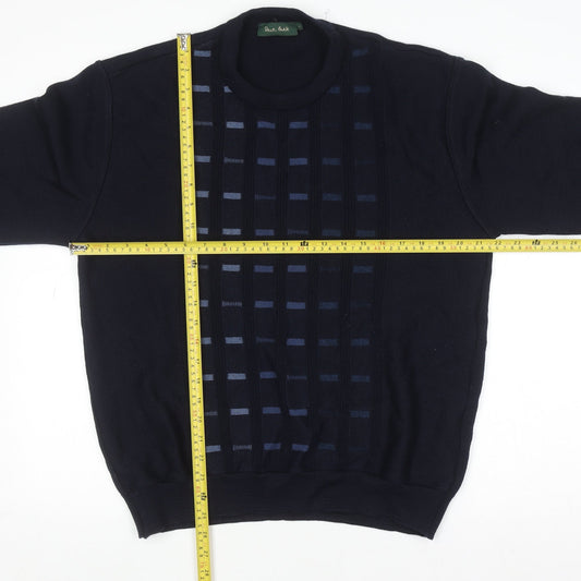 Deer Park Men's Blue Wool Blend Geometric Knit Pullover Jumper L