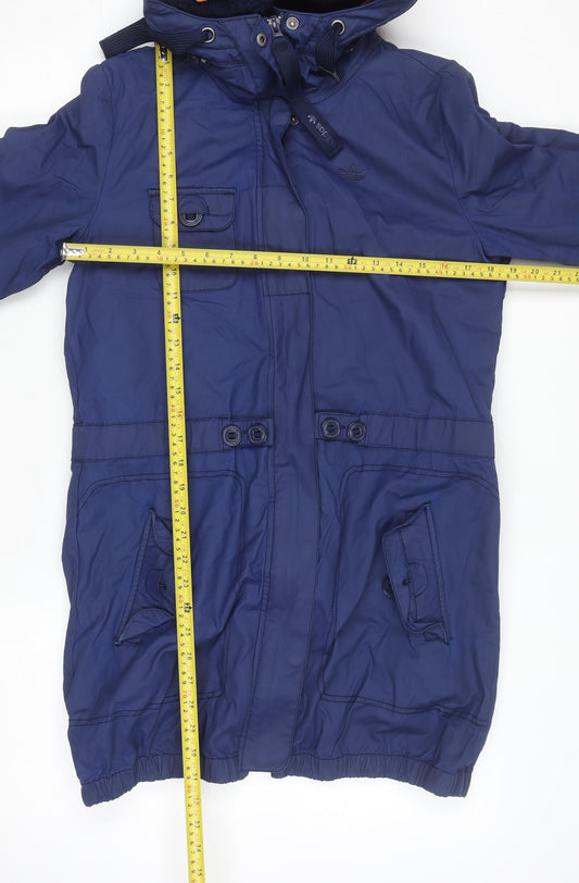 Adidas Men's Blue Hooded Parka Jacket Size 36 Lined Cotton Blend