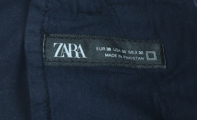 Zara Men's Navy Chino Trousers Size 30 Regular Cotton Blend