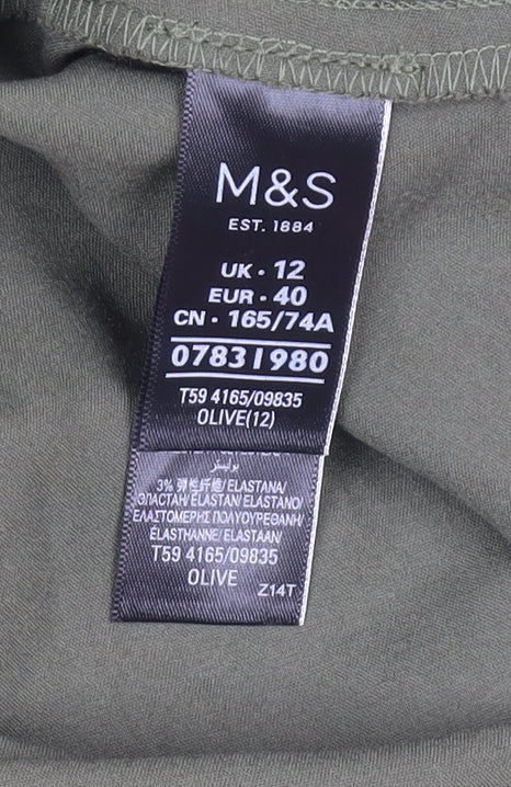 Marks and Spencer Womens Olive Green Midi A-Line Skirt Size 12