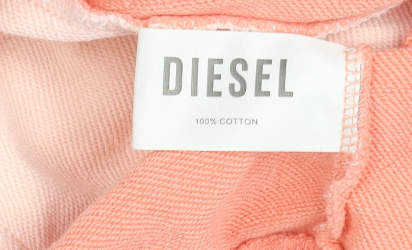 Diesel Womens Peach Colourblock Hoodie Size L Cotton Pullover