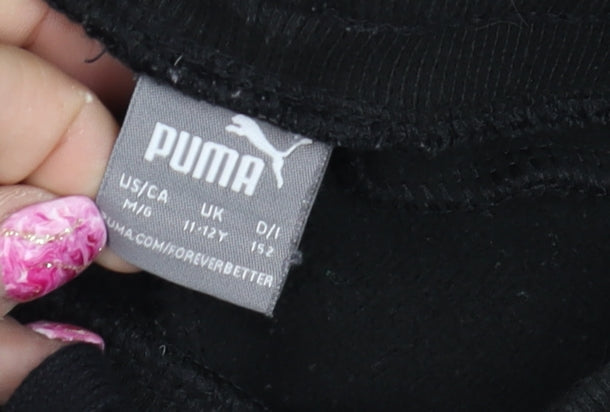 Puma Boys Black Jogger Trousers 11-12 Years Cotton Blend Fleece Pants