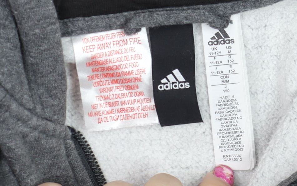 Additional view of Adidas boys’ grey full zip hoodie 11-12 years sporty cotton blend