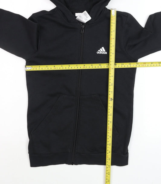 Adidas Boys Black Full Zip Hoodie Size 11-12 Years Cotton Blend