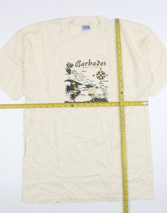 Twin Island Cotton Men's Beige Barbados Graphic T-Shirt M Vintage 100% Cotton