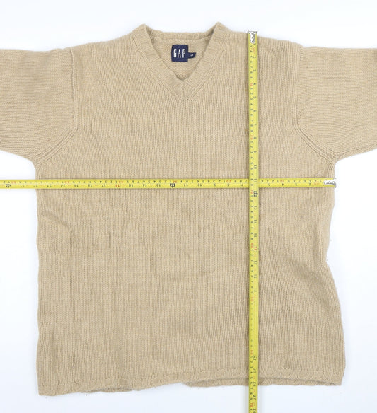 GAP Women Beige Lambswool V-Neck Long Sleeve Jumper L