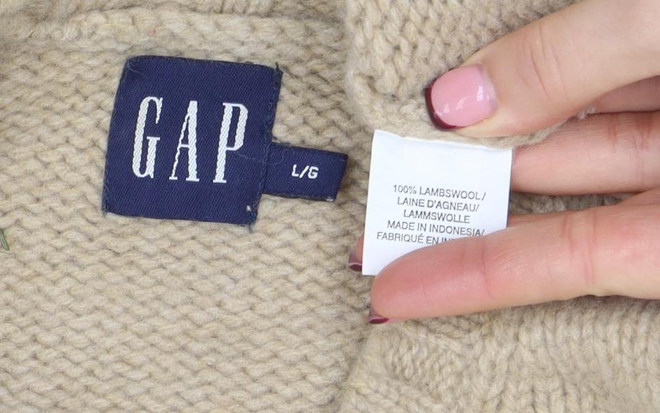 GAP Women Beige Lambswool V-Neck Long Sleeve Jumper L