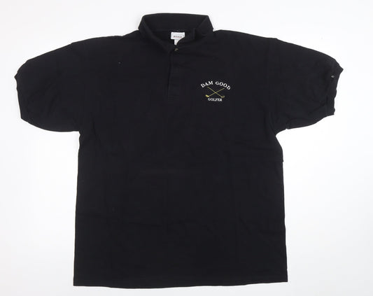 Anvil Men's Black XL Golf Polo Shirt Funny Embroidered Cotton Top