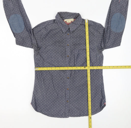 H&M Women’s Blue Polka Dot Cotton Button-Up Shirt Size 10
