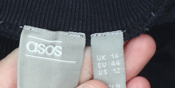 Brand and care label for ASOS Women Black, size 16, Pullover Sweatshirt Long Sleeve