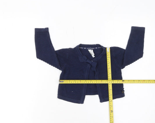 Jasper Conran Girls Blue Cotton Bow Knit Cardigan 18-24 Months