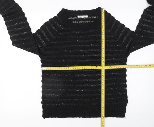 Love Knitwear Women's Black Sequin Striped Jumper Size 12