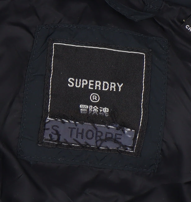 Superdry Womens Black Size 12 Puffer Jacket Hooded Winter Coat