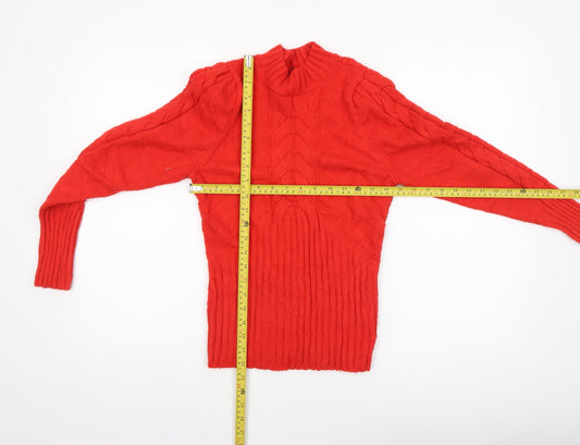 Marled Reunited Clothing Women's Red Cable Knit Mock Neck Jumper Size M