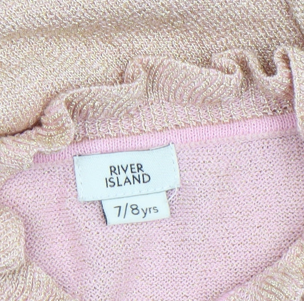 Additional view of River Island girls’ pink 'couture' cold shoulder ruffle knit top 7-8 years
