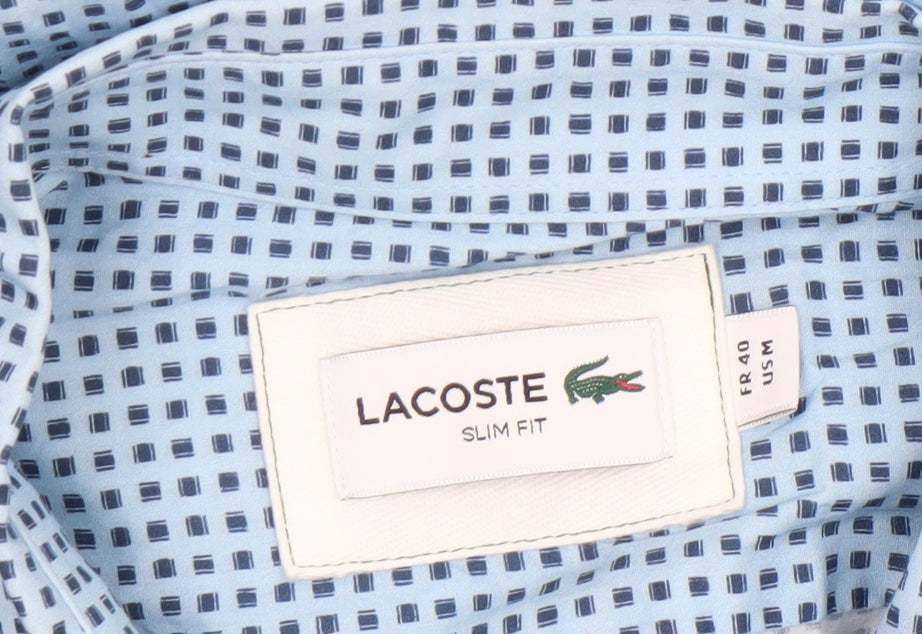 Lacoste Mens Blue Slim Fit Geometric Long Sleeve Cotton Shirt M