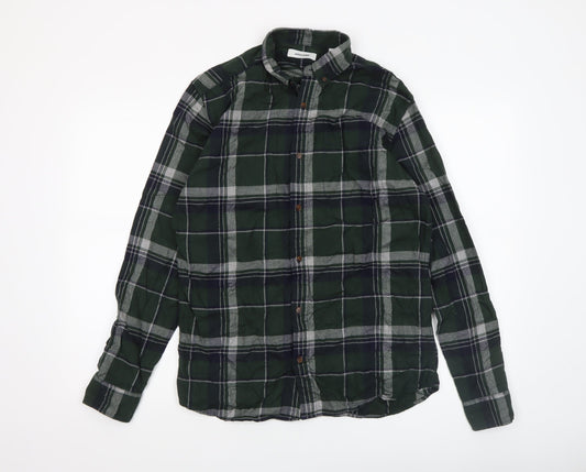 Jack & Jones Men's Green Plaid Button-Down Flannel Shirt M