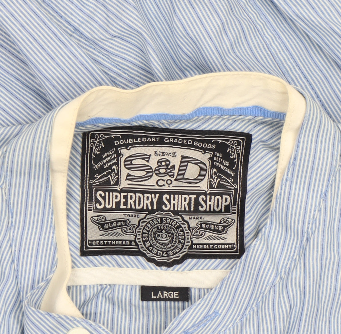 Superdry Men's Blue Striped Long Sleeve Button-Up Shirt Size L