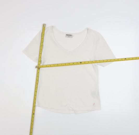 Diesel Womens Ivory V-Neck Short Sleeve Basic T-Shirt XS