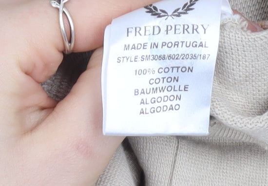 Fred Perry Men's Beige Striped 1/2 Zip Sweatshirt Size M