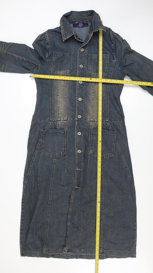Flirty Blues Women Blue Denim Shirt Dress Size 14 Long Sleeve Casual