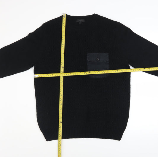 New Look Men Black L Chunky Knit Crew Neck Pullover Jumper