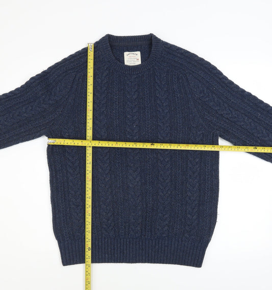 Fat Face Men's Blue Cable-Knit Wool Blend Crew Neck Jumper Size M