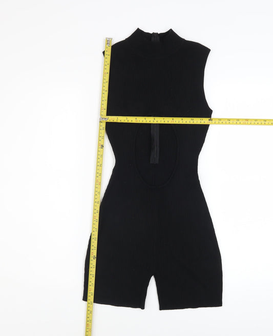 PrettyLittleThing Women Black Sleeveless Cut Out Ribbed Playsuit Size S
