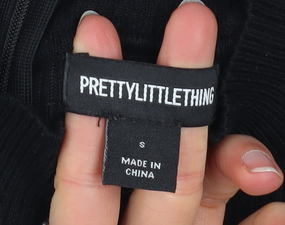 PrettyLittleThing Women Black Sleeveless Cut Out Ribbed Playsuit Size S