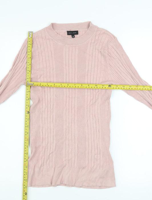 New Look Women’s Pink Ribbed Knit Jumper Size 14 Long Sleeve Pullover
