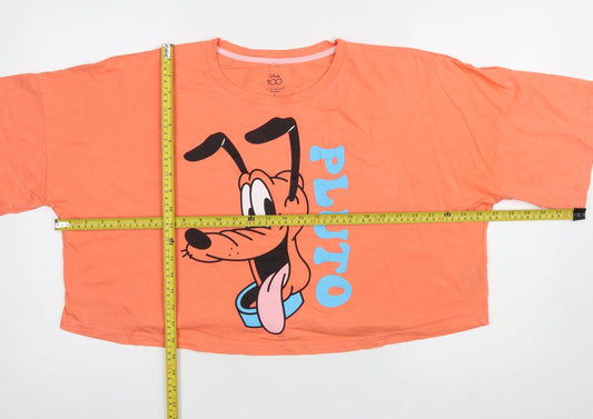 Disney Pluto Orange Cropped T-Shirt Primark Women L 100% Cotton