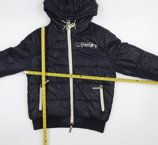 Superdry Womens Blue Hooded Puffer Jacket Size M Winter Coat