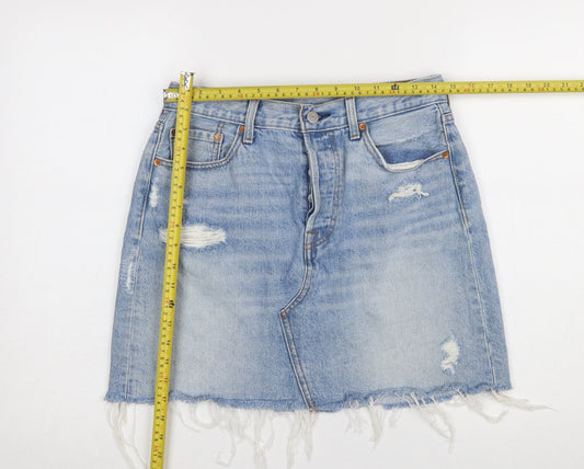 Levi's Women's Blue Denim Mini Skirt Size 12 Distressed Fringe
