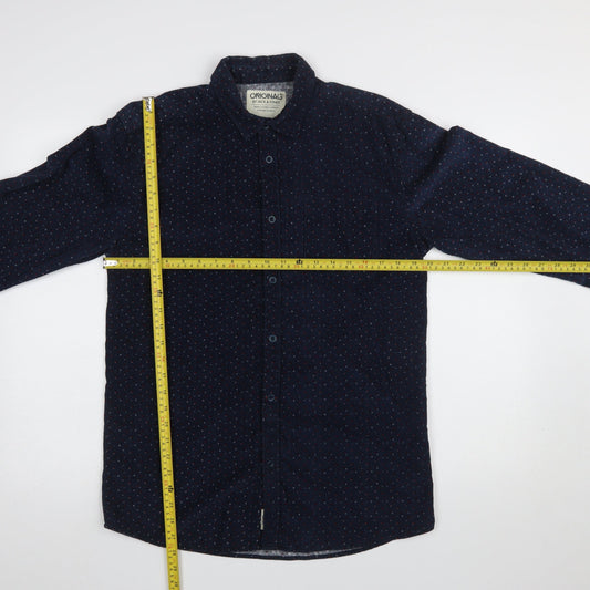 Jack & Jones Men’s Blue Polka Dot Corduroy Button-Up Shirt Size M