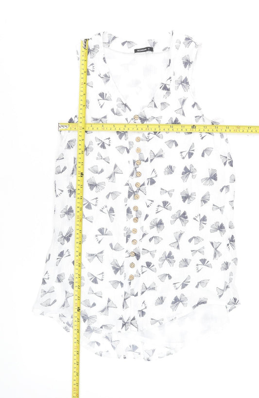 Roman Women’s White Floral Button Blouse Size 10 Sleeveless Top