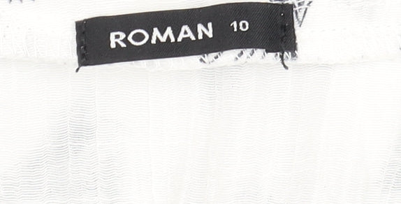 Additional view of Roman Women’s White Floral Button Blouse, size UK 10, Sleeveless Top