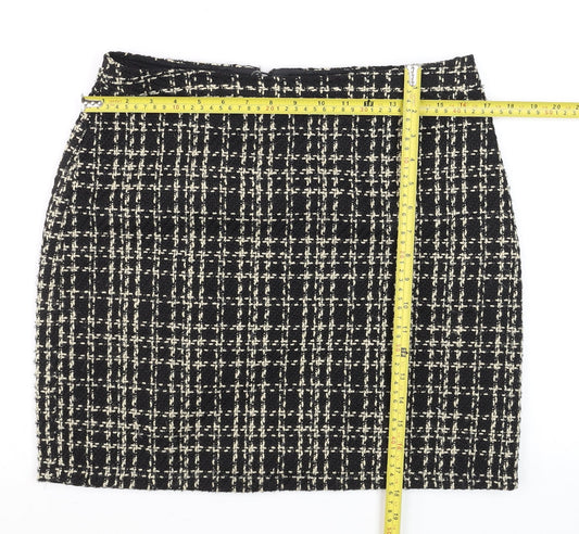 Papaya Women Black Check Tweed Pencil Skirt Size 12 Workwear