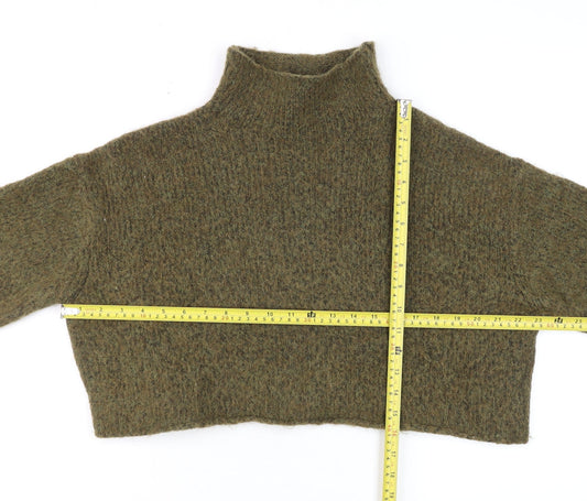 ZARA Women Green Mock Neck Chunky Knit Wool Blend Jumper Size S