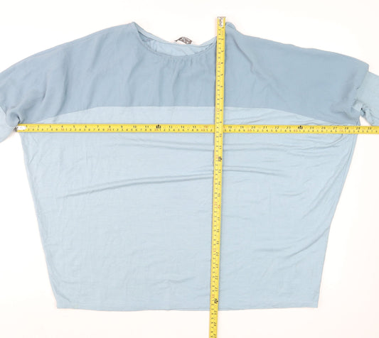 d.e.c.k. by Decollage Women's Blue Colourblock 3/4 Sleeve Relaxed Fit Top L
