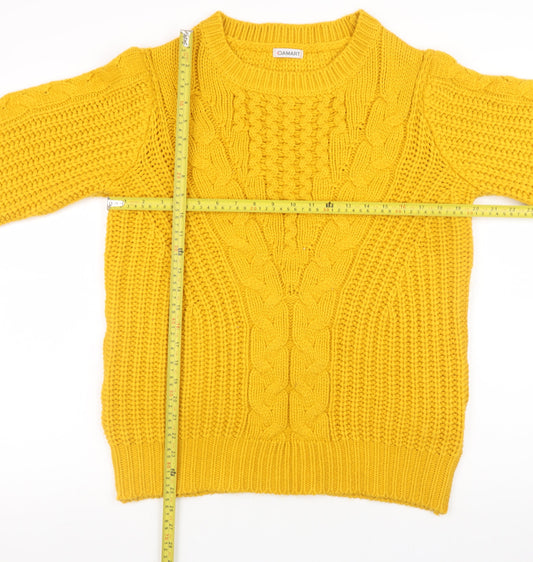 Damart Women’s Yellow Chunky Knit Acrylic Jumper M 14/16 Crew Neck