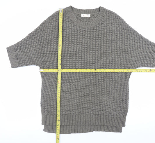 Fat Face Women Grey Short Sleeve Chunky Knit Jumper UK 10