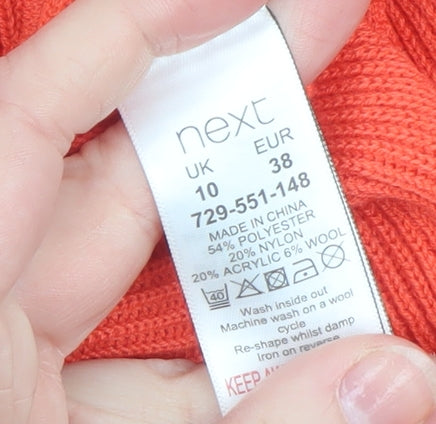 Next Women Orange Knit Ruffle Shift Dress Size 10