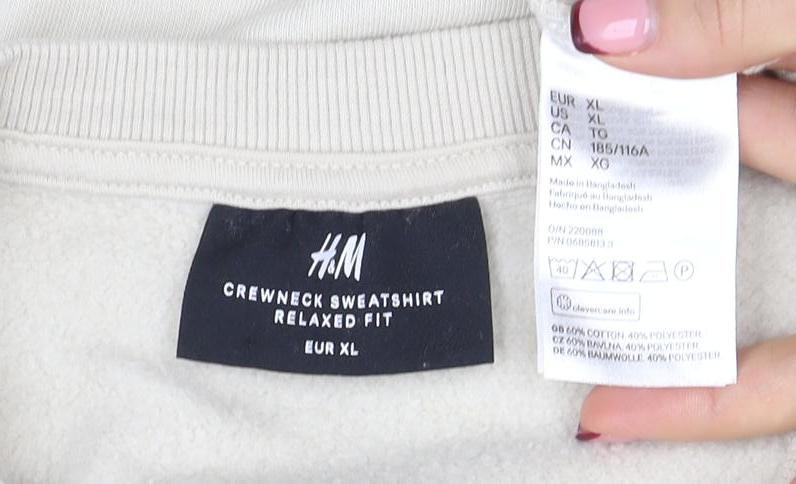 H&M Men Beige Relaxed Fit Crew Neck Cotton Sweatshirt XL