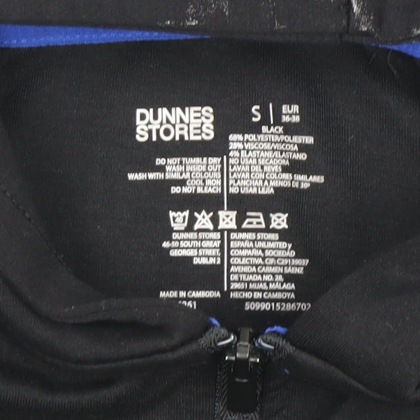 Brand and care label for Dunnes Women's Black 1/4 Zip Hoodie, size S