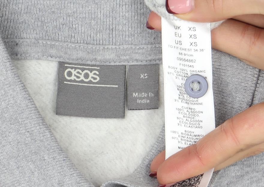 ASOS Men’s Grey Long Sleeve Cotton Polo Shirt XS Regular Fit