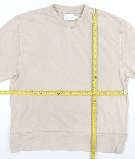 Topman Men's Beige Short Sleeve Crew Neck Cotton T-Shirt Size S