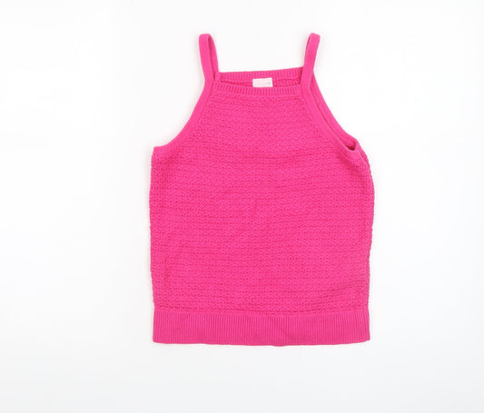 Abercrombie & Fitch Kids Girls Pink Knit Halter Tank Top 15-16 Years Cotton Blend