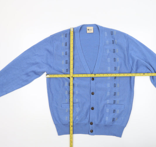 Gabicci Women Blue Wool Blend Button V-Neck Cardigan L