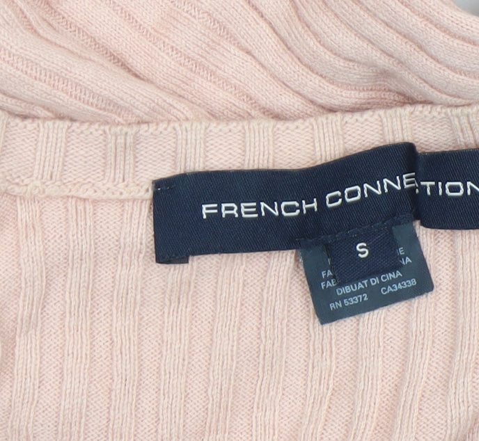 Additional view of French Connection women’s beige v-neck ribbed knit jumper, size S